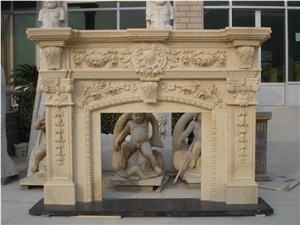 Good Quality Marble Fireplace Indoor Decration, Beige Marble Fireplace