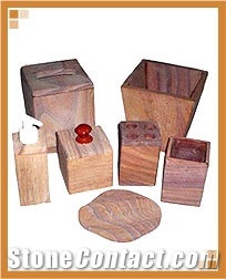 Stone Bathroom Accessories, Rainbow Teak Sandstone Bath Accessories