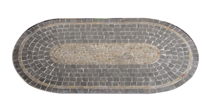 Oval Natural Stone Mosaic Table Top, Grey Basalt Table Tops