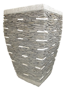 Stacked Stone Garden Flower Pot, Lava Stone Grey Basalt
