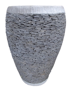 Stacked Stone Garden Flower Pot, Lava Stone Grey Basalt