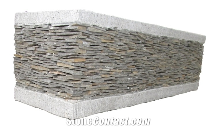 Stacked Stone Window Box Planter, Lava Stone Grey Basalt