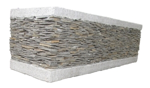 Stacked Stone Window Box Planter, Lava Stone Grey Basalt