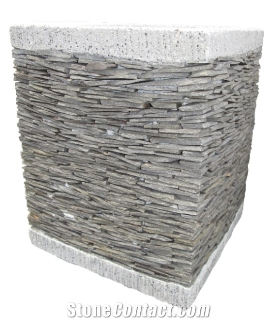 Stacked Stone Window Box Planter, Lava Stone Grey Basalt