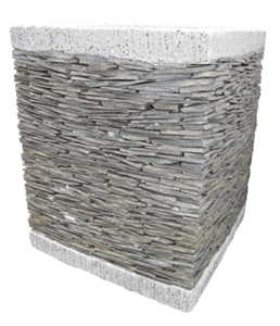 Stacked Stone Window Box Planter, Lava Stone Grey Basalt
