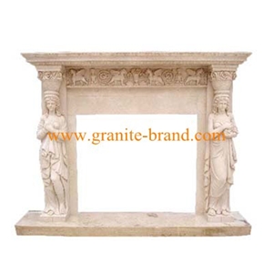 Stone Carving Fireplace Mantel, Beige Travertine Fireplace Mantel