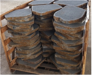 Basalt Stepstone Flamed on Surface, Black Basalt Cobble, Pavers