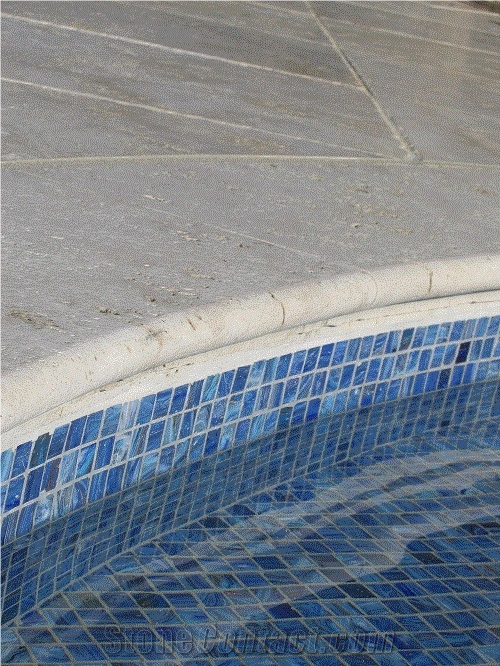 Tumbled Classic Travertine Turkish Pool Coping, Ivory Cream Beige Travertine Pool Coping