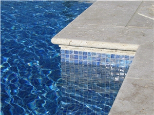 Tumbled Classic Travertine Turkish Pool Coping, Ivory Cream Beige Travertine Pool Coping