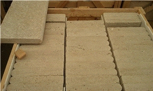 Tumbled Classic Travertine Turkish Pool Coping, Ivory Cream Beige Travertine Pool Coping
