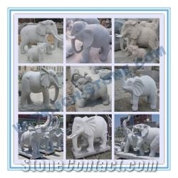 Carving Natural Stone Elephant for Garden, Grey Granite Sculpture, Statue