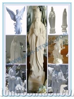 Hand Carved Stone Figure, White Marble Sculpture, Statue