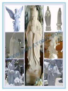 Hand Carved Stone Figure, White Marble Sculpture, Statue