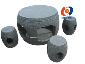 Mongolia Black Basalt Table & Bench