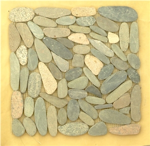 Cut Pebble Multicolor Mosaic Tiles, Black Granite Mosaic