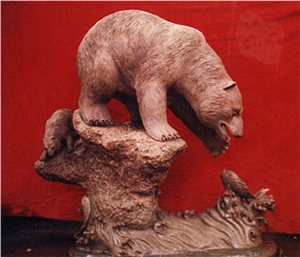 Animal Bear Stone Statue, Brown Granite Statue