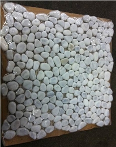 Carara White Marble Pebble Mosaic, Bianco Carrara White Marble Pebble Mosaic