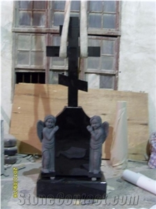 Hebei China Black Granite Western Style Gravestone, Shanxi Absolute Black Granite Cross Tombstone/Memorial/Cemetery Monument