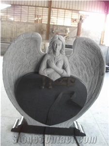 Shanxi Black Granite Gravestone /Hebei Black Granite Tombstone/Angel Heart Tombstone /Memorial /Headstone