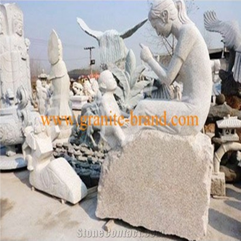 Stone Carving 12, White Granite Sculpture, Statue