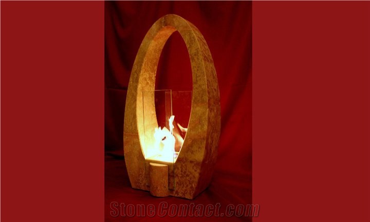 Ecologic Fireplace, Trani Bronzetto Beige Limestone