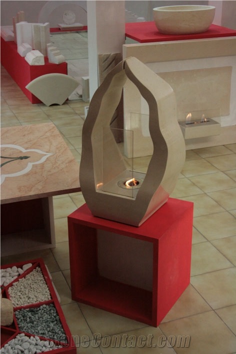 Ecologic Fireplace, Trani Bronzetto Beige Limestone