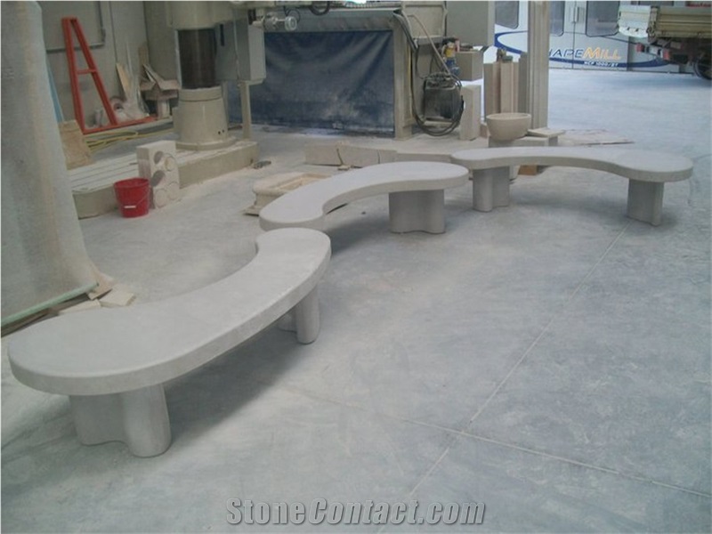 Garden Bech, Trani Bronzetto White Limestone Bench & Table