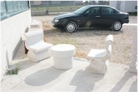 Garden Bech, Trani Bronzetto White Limestone Bench & Table