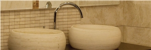 Travertine Carved Wash Basins, Beige Travertine Wash Basins