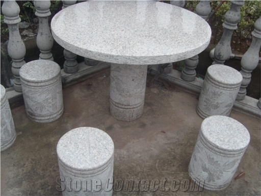 Garden Furniture Outdoor Granite Stone Table, Grey Granite Table