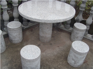 Garden Furniture Outdoor Granite Stone Table, Grey Granite Table