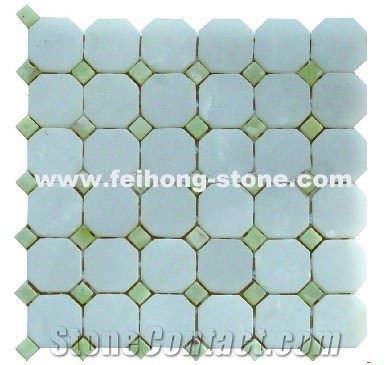 Octagon Marble Mosaic Tile, White Jade , Jade Green Marble Mosaic