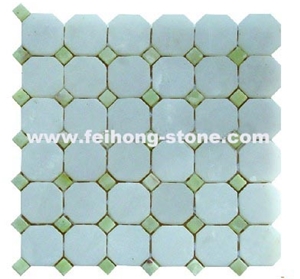 Octagon Marble Mosaic Tile, White Jade , Jade Green Marble Mosaic