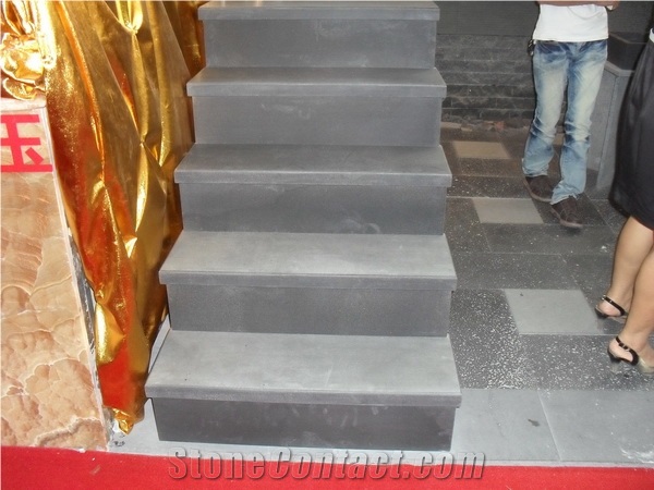 Hainan Black Basalt Steps,Grey Granite Stone Stairs,Granite Stairs & Steps,Beveled Long Edge, Treads and Risers, Natural Building Stone Interior