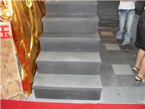 Hainan Black Basalt Steps,Grey Granite Stone Stairs,Granite Stairs & Steps,Beveled Long Edge, Treads and Risers, Natural Building Stone Interior