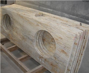 River Yellow Granite Bathroom Countertop, Yellow Granite Bath Tops