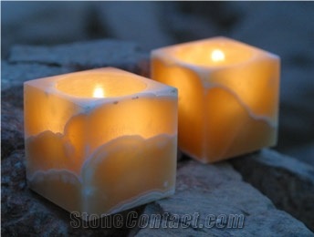 Honey Onyx Candle Holder, Alabastro Beni Suef Yellow Onyx