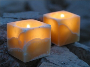 Honey Onyx Candle Holder, Alabastro Beni Suef Yellow Onyx