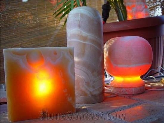 Honey Onyx Candle Holder, Alabastro Beni Suef Yellow Onyx