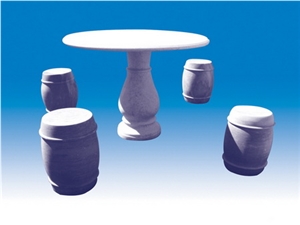 Stone Table and Bench, White Marble Bench