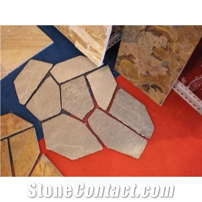 Slate with Meshed, Beige Slate Cobble, Pavers