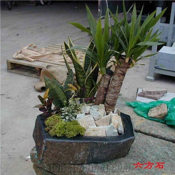 Basalt Flower Planter, Black Basalt Planter