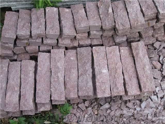 Natural Split Red Granite Palisade Stone, Ocean Red Granite Palisade
