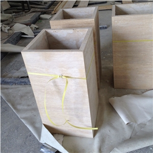 Travertine Square Pillars Cap, Ivory Beige Travertine Column