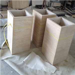 Travertine Square Pillars Cap, Ivory Beige Travertine Column