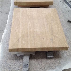 Travertine Square Pillars Cap, Ivory Beige Travertine Column