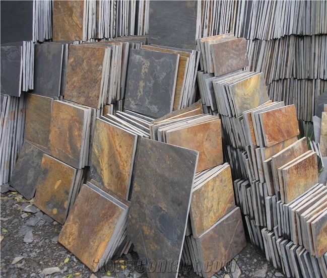 Natural Slate Paving Stone Flooring, China Black Slate Slabs & Tiles