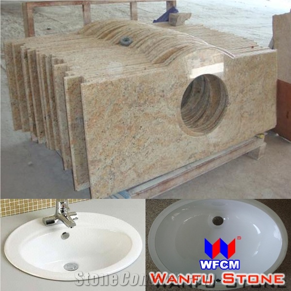 Granite Bathroom Vanity Top for Sale, G682 Golden Yellow Granite Bathroom Vanity Top