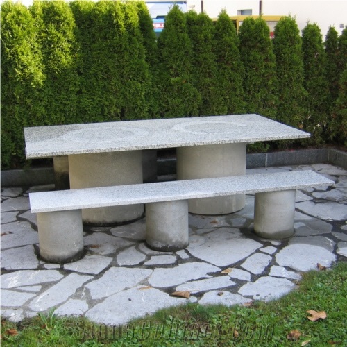 Bianco Kristallo Bench and Table, G603 Grey Granite