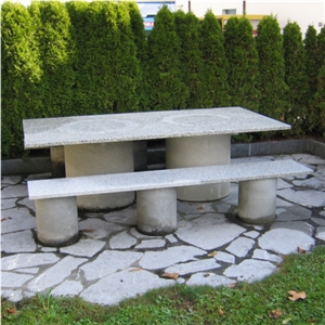 Bianco Kristallo Bench and Table, G603 Grey Granite